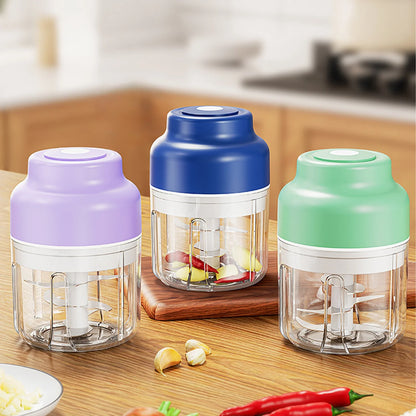 Rechargeable Electric Garlic Chopper,Portable Mini Food Processor with 4 Blades & Measure Cup,Wireless Cordless Vegetable & Meat Mincer,Easy Clean Kitchen Gadget,Blue,8.5 OZ 4 Blades