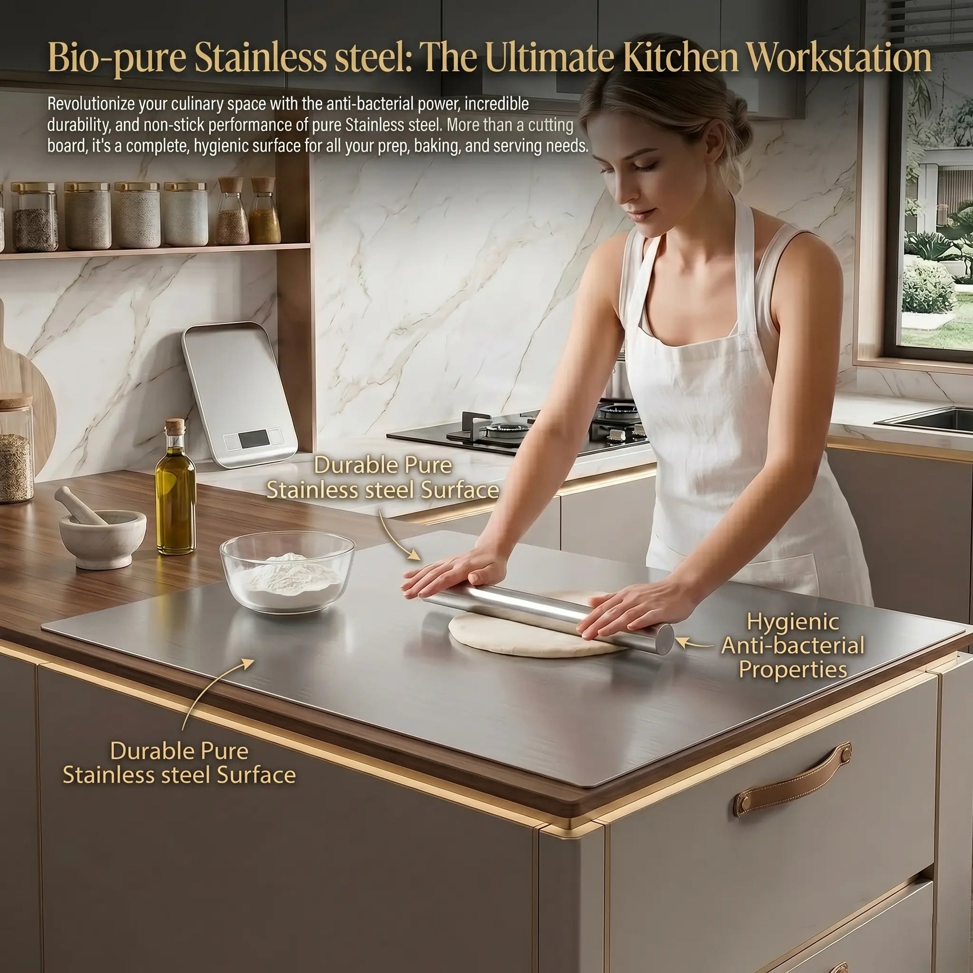 Stainless Steel, non-slip kitchen cutting board.