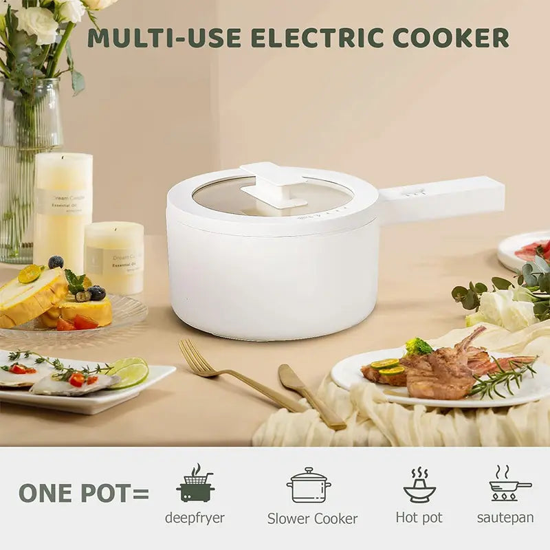 Olakys. Electric Hot Pot,1.5L Mini Hot Pot, Ceramic Glaze Non-Stick Portable Pot, Electric Pot for for Steak, Egg, Fried Rice, Oatmeal, Soup,Ramen with Dual Power Control, Electric Pot for Dorm Multifunctional Hot Pot Kitchen Appliances,Home Essentials