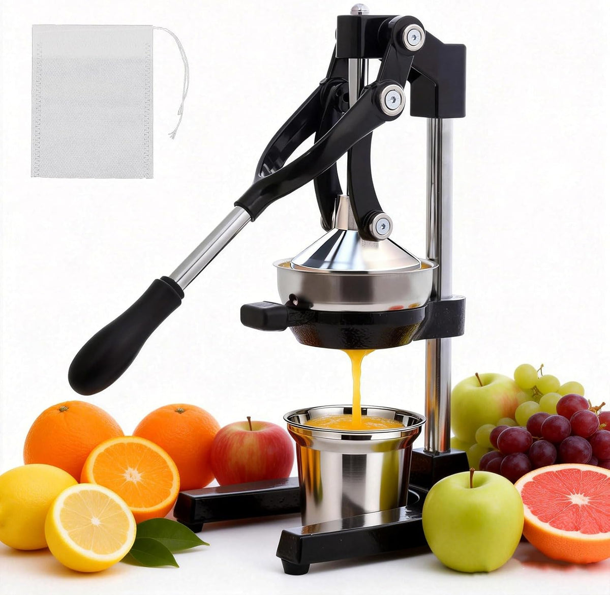 Cast Iron Juicer,Manual Juicer Hand Press,Professional Citrus Juicer | with Stainless Steel Cup,Easy to Use & Clean,Heavy Duty Stainless Steel Manual Juicer for Orange Juice,Pomegranate,Lemon