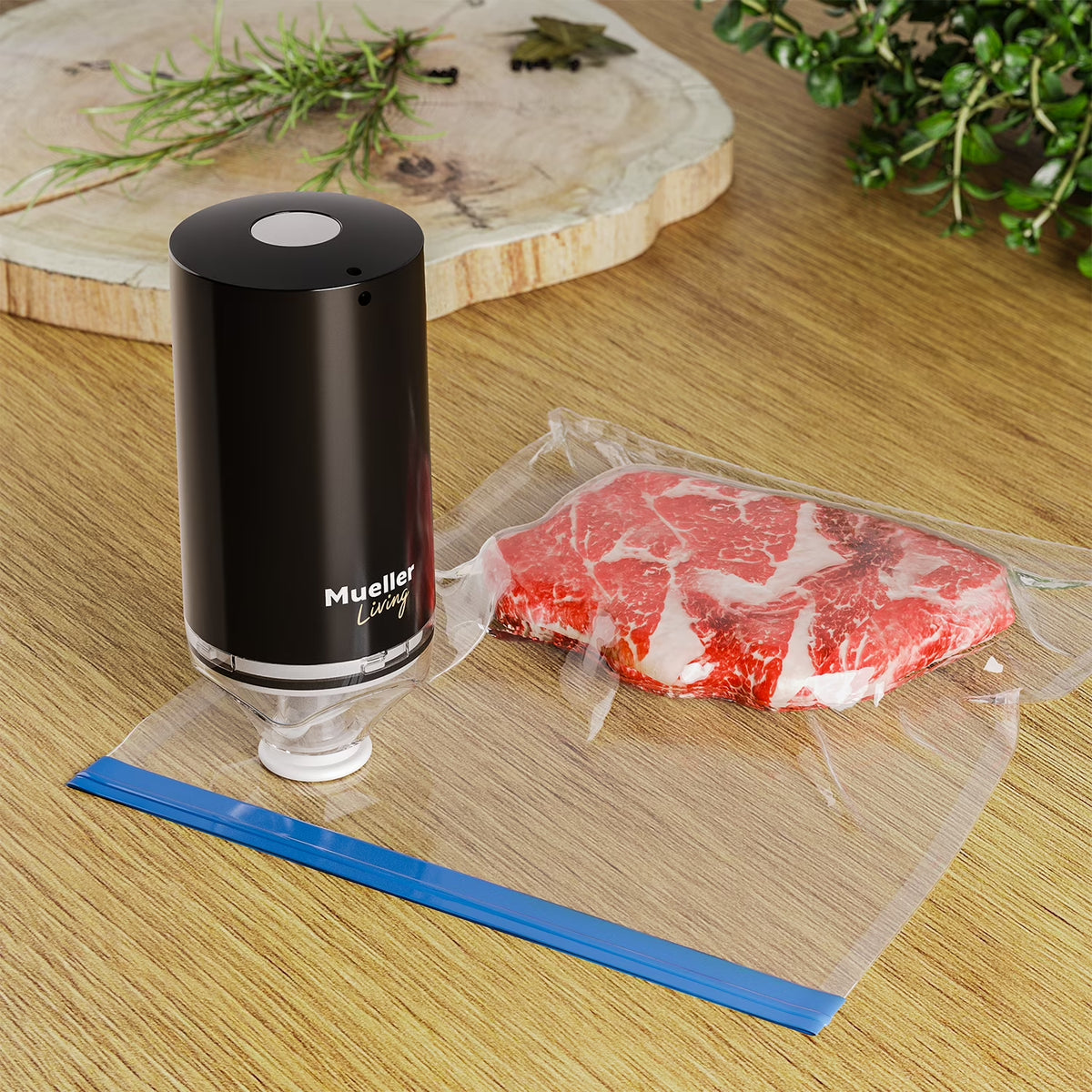 Mueller Handheld Vacuum Sealer Machine, Cordless Portable Food Sealer with (4) Reusable Zipper Bags & Charging System, for Travel and On-The-Go Food Storage