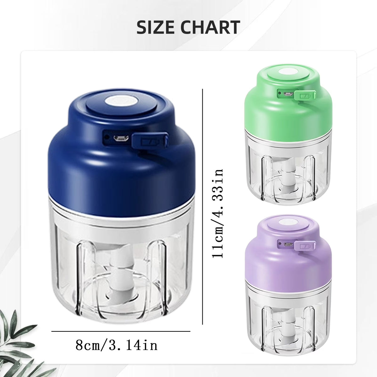 Rechargeable Electric Garlic Chopper,Portable Mini Food Processor with 4 Blades & Measure Cup,Wireless Cordless Vegetable & Meat Mincer,Easy Clean Kitchen Gadget,Blue,8.5 OZ 4 Blades