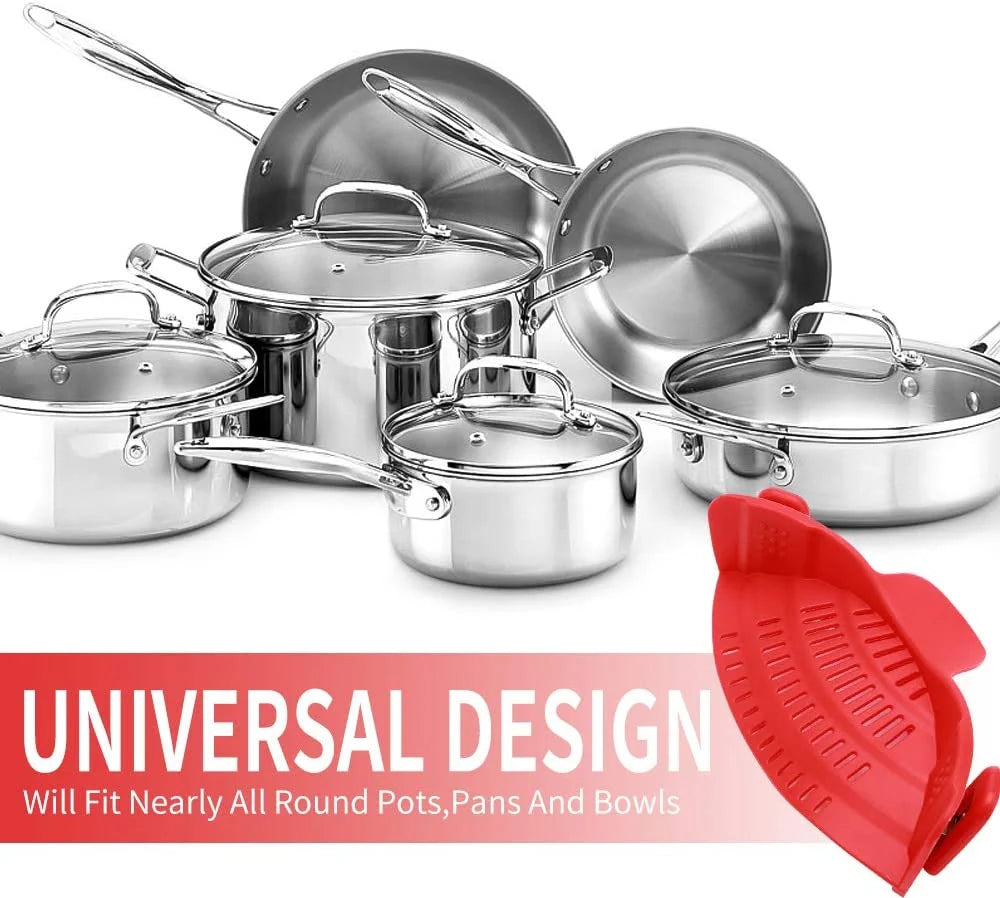 Universal Silicone Clip-On Pot Strainer - Simple Snap and Strain