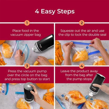 Mueller Handheld Vacuum Sealer Machine, Cordless Portable Food Sealer with (4) Reusable Zipper Bags & Charging System, for Travel and On-The-Go Food Storage