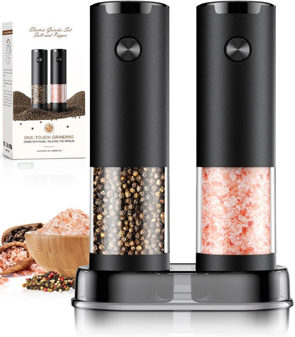 Electric Salt and Pepper Grinder Set Automatic Battery Pepper Mill Shakers Adjustable Coarseness Upgraded Larger Capacity with Led Home and Kitchen Appliances Birthday Gifts for Women Men
