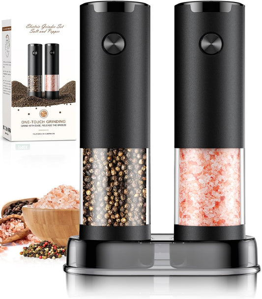 Electric Salt and Pepper Grinder Set Automatic Battery Pepper Mill Shakers Adjustable Coarseness Upgraded Larger Capacity with Led Home and Kitchen Appliances Birthday Gifts for Women Men