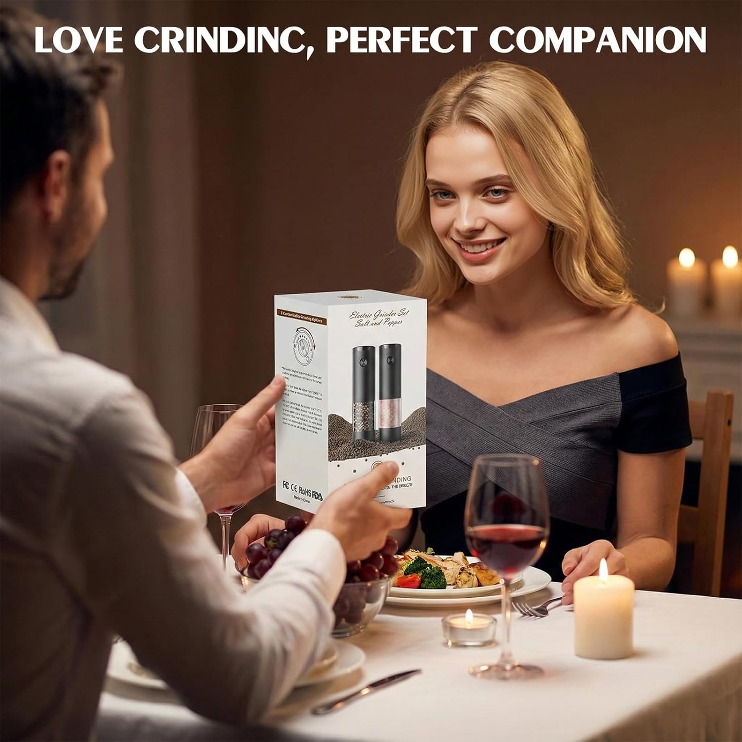 Electric Salt and Pepper Grinder Set Automatic Battery Pepper Mill Shakers Adjustable Coarseness Upgraded Larger Capacity with Led Home and Kitchen Appliances Birthday Gifts for Women Men