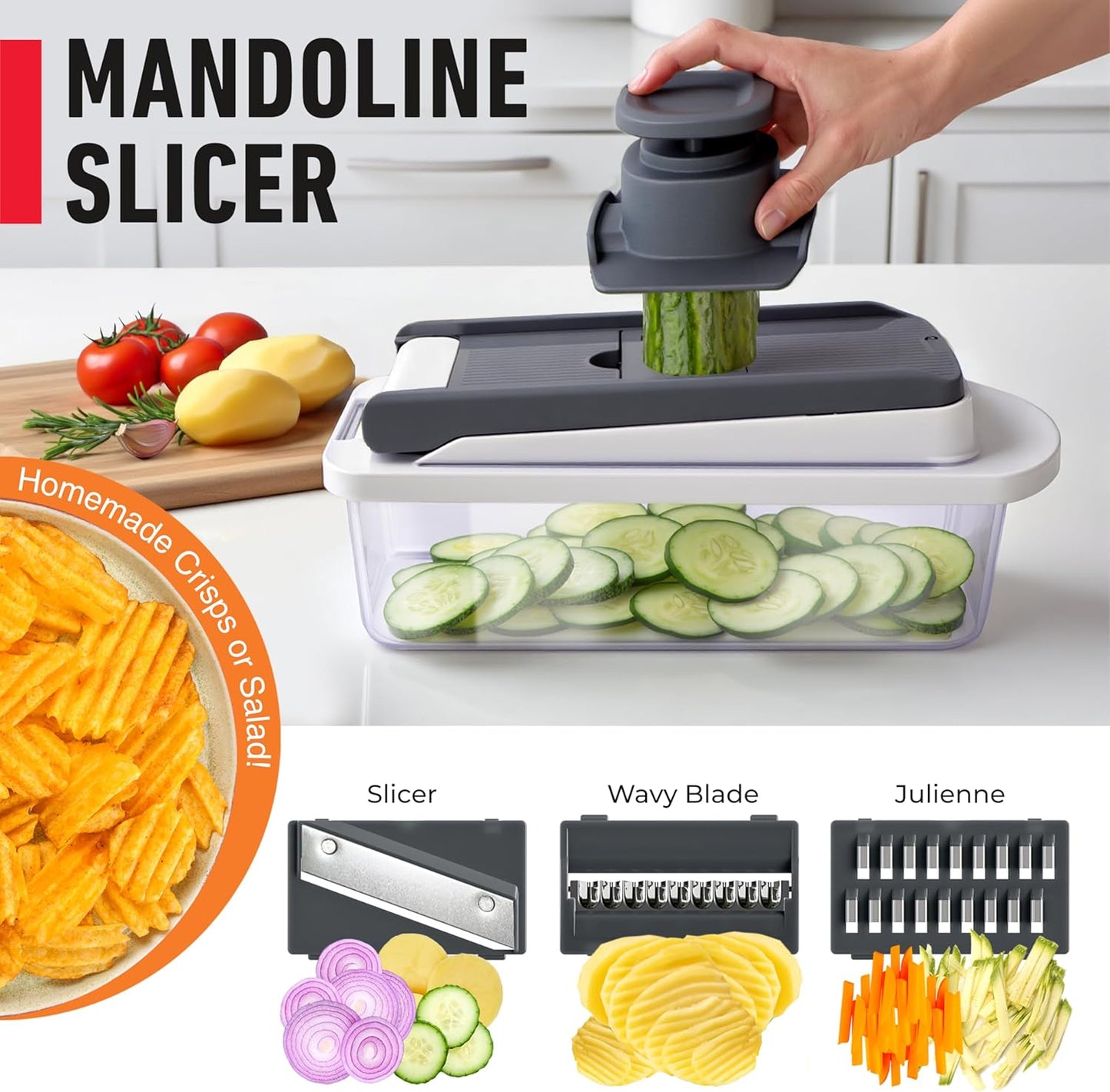 Vegetable Chopper & Mandoline Slicer, 10-In-1 8 Blade Food Veggie Chopper, Onion Vegetable Cutter with Container, Kitchen Gadgets & Essentials