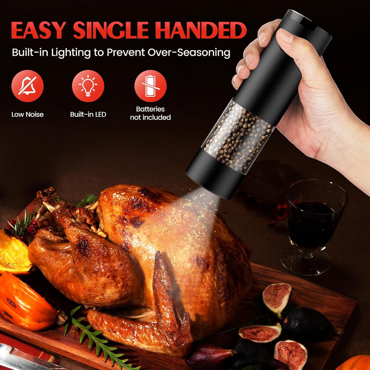 Electric Salt and Pepper Grinder Set Automatic Battery Pepper Mill Shakers Adjustable Coarseness Upgraded Larger Capacity with Led Home and Kitchen Appliances Birthday Gifts for Women Men
