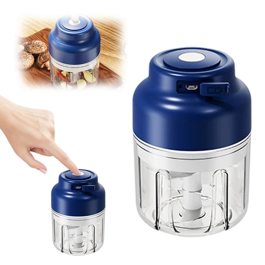 Rechargeable Electric Garlic Chopper,Portable Mini Food Processor with 4 Blades & Measure Cup,Wireless Cordless Vegetable & Meat Mincer,Easy Clean Kitchen Gadget,Blue,8.5 OZ 4 Blades