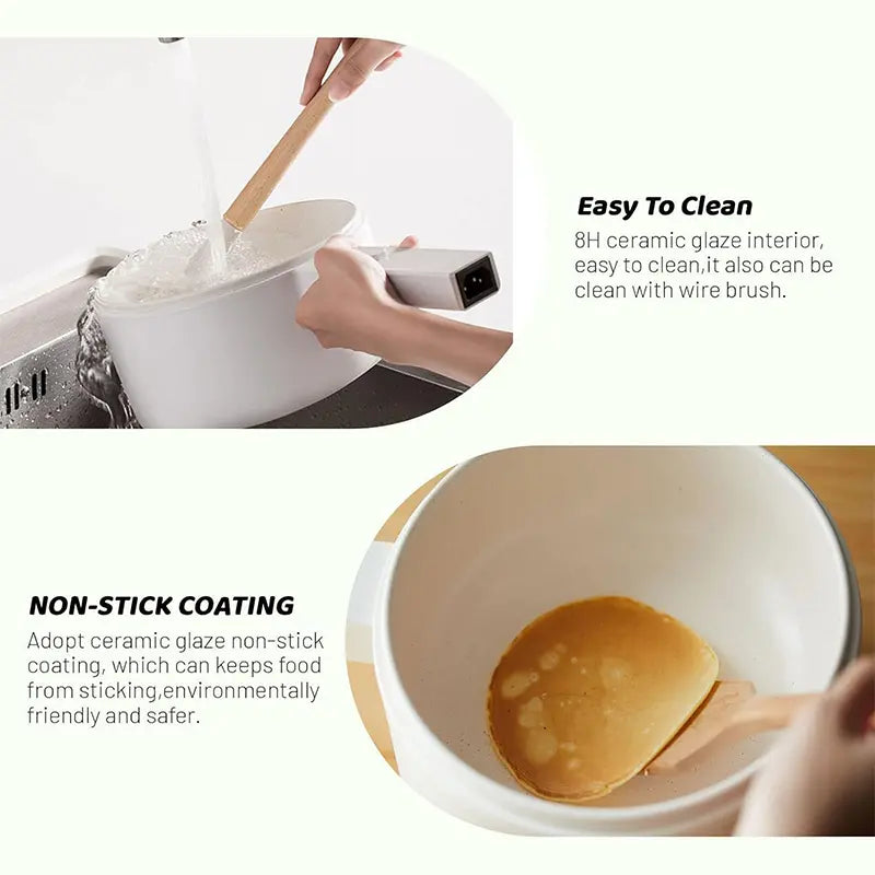 Olakys. Electric Hot Pot,1.5L Mini Hot Pot, Ceramic Glaze Non-Stick Portable Pot, Electric Pot for for Steak, Egg, Fried Rice, Oatmeal, Soup,Ramen with Dual Power Control, Electric Pot for Dorm Multifunctional Hot Pot Kitchen Appliances,Home Essentials