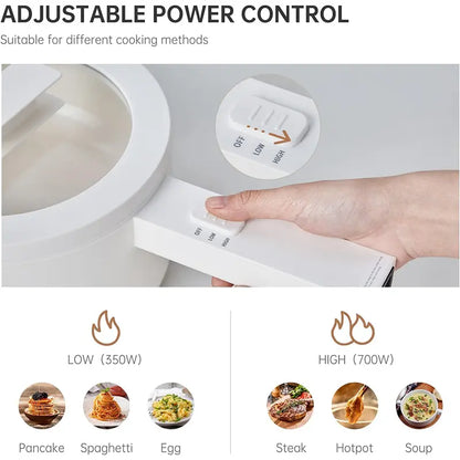 Olakys. Electric Hot Pot,1.5L Mini Hot Pot, Ceramic Glaze Non-Stick Portable Pot, Electric Pot for for Steak, Egg, Fried Rice, Oatmeal, Soup,Ramen with Dual Power Control, Electric Pot for Dorm Multifunctional Hot Pot Kitchen Appliances,Home Essentials