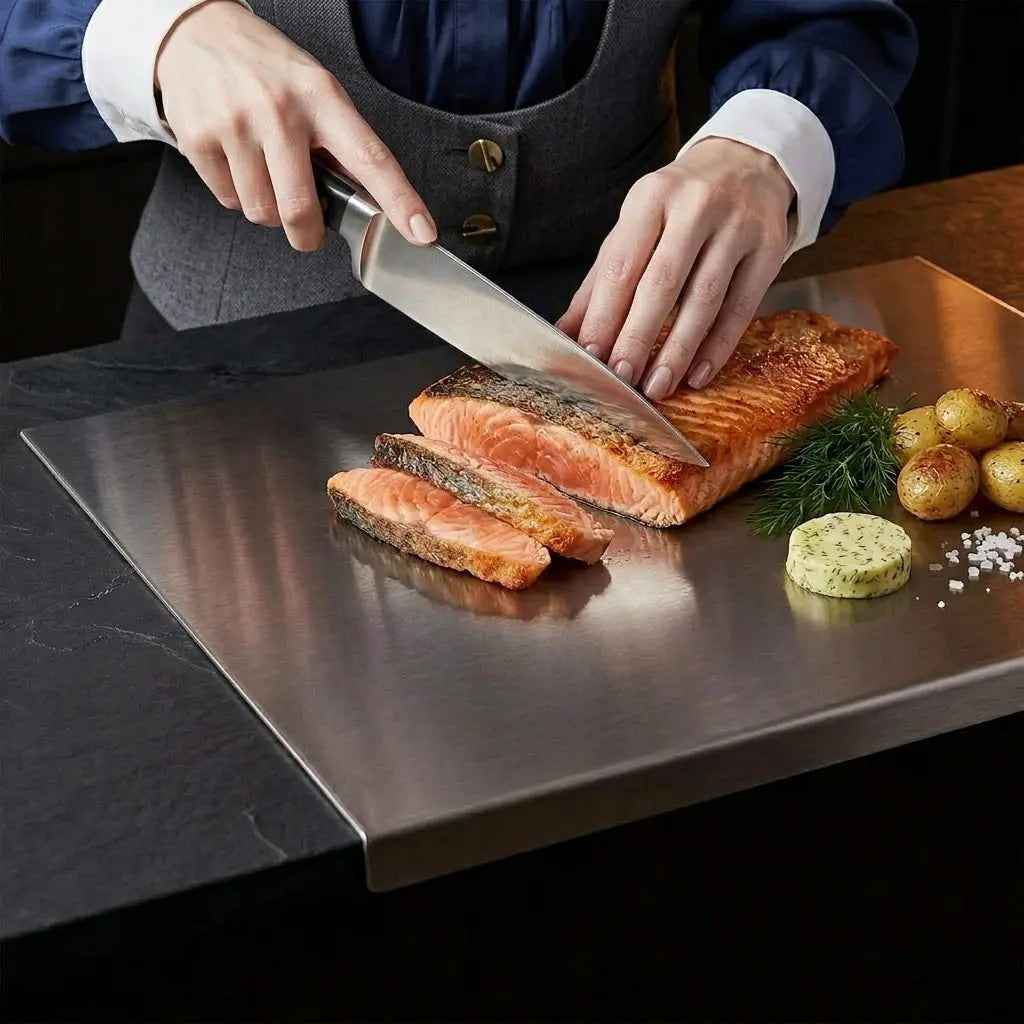 Stainless Steel, non-slip kitchen cutting board.