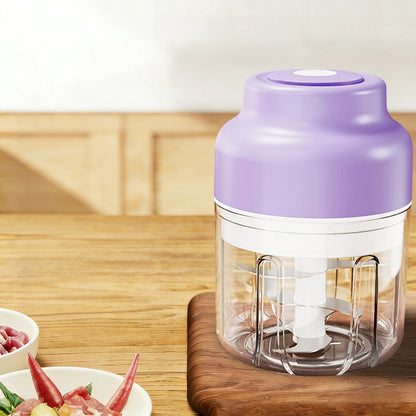 Rechargeable Electric Garlic Chopper,Portable Mini Food Processor with 4 Blades & Measure Cup,Wireless Cordless Vegetable & Meat Mincer,Easy Clean Kitchen Gadget,Blue,8.5 OZ 4 Blades