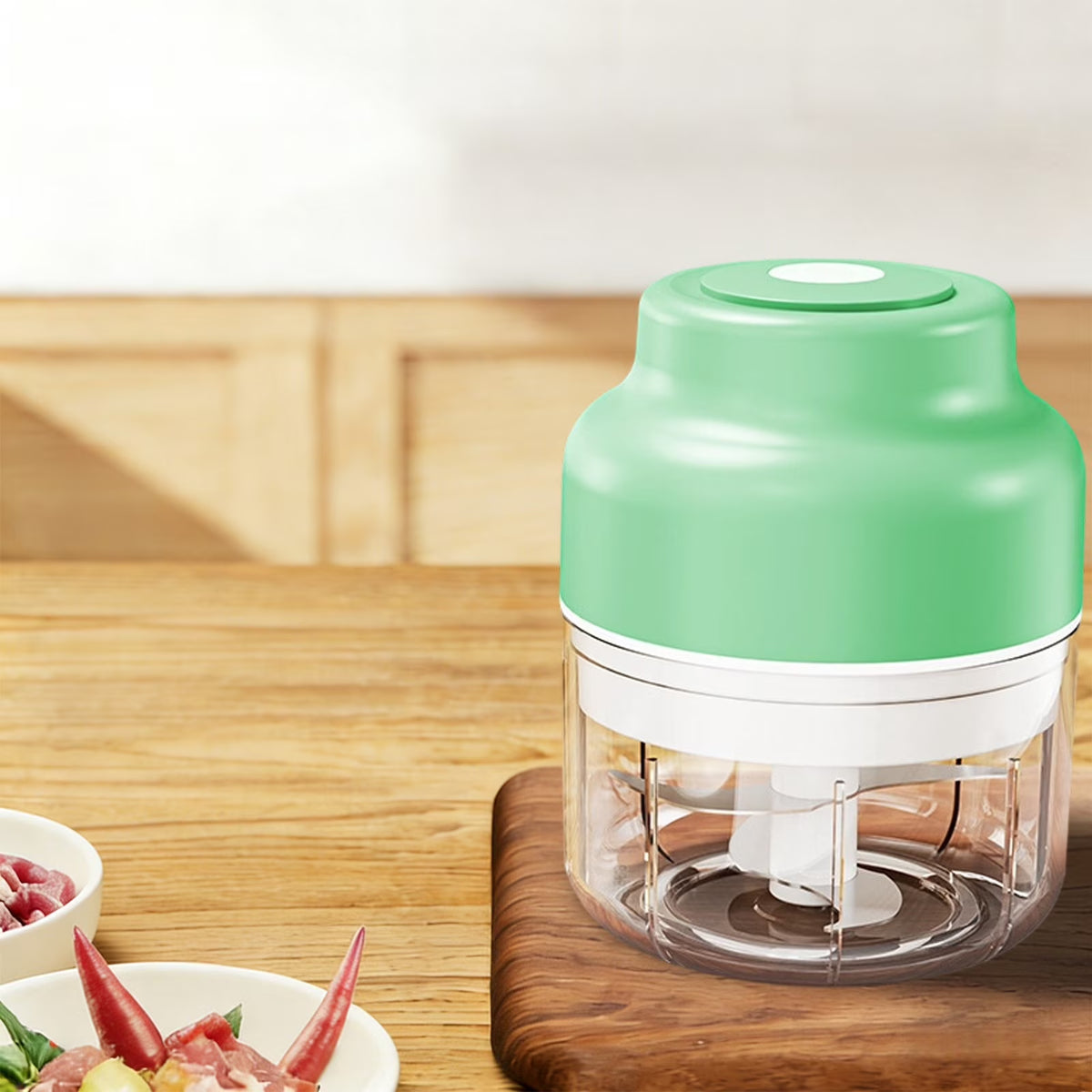 Rechargeable Electric Garlic Chopper,Portable Mini Food Processor with 4 Blades & Measure Cup,Wireless Cordless Vegetable & Meat Mincer,Easy Clean Kitchen Gadget,Blue,8.5 OZ 4 Blades