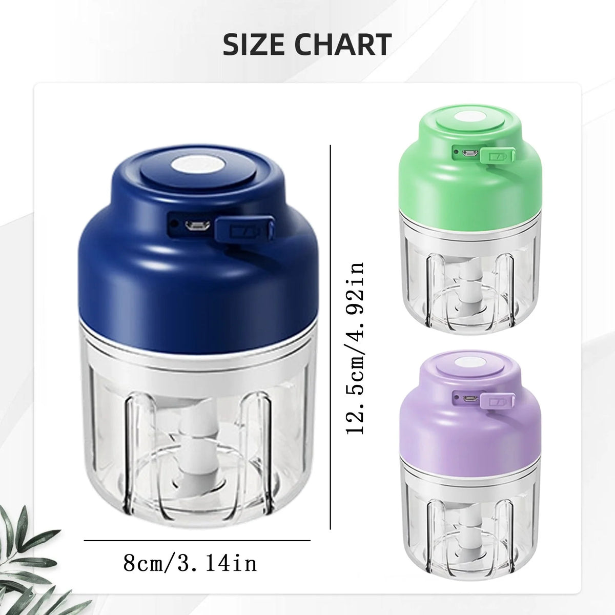 Rechargeable Electric Garlic Chopper,Portable Mini Food Processor with 4 Blades & Measure Cup,Wireless Cordless Vegetable & Meat Mincer,Easy Clean Kitchen Gadget,Blue,8.5 OZ 4 Blades