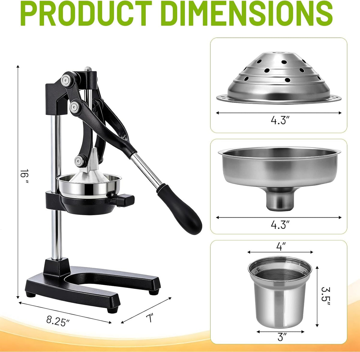Cast Iron Juicer,Manual Juicer Hand Press,Professional Citrus Juicer | with Stainless Steel Cup,Easy to Use & Clean,Heavy Duty Stainless Steel Manual Juicer for Orange Juice,Pomegranate,Lemon