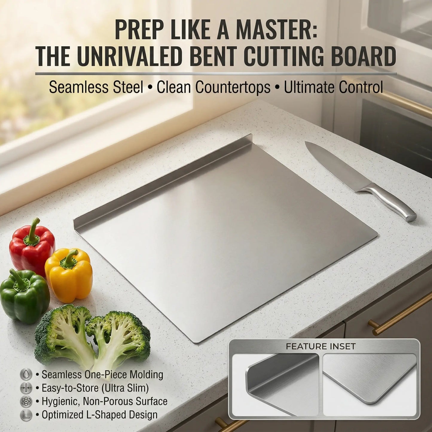 Stainless Steel, non-slip kitchen cutting board.