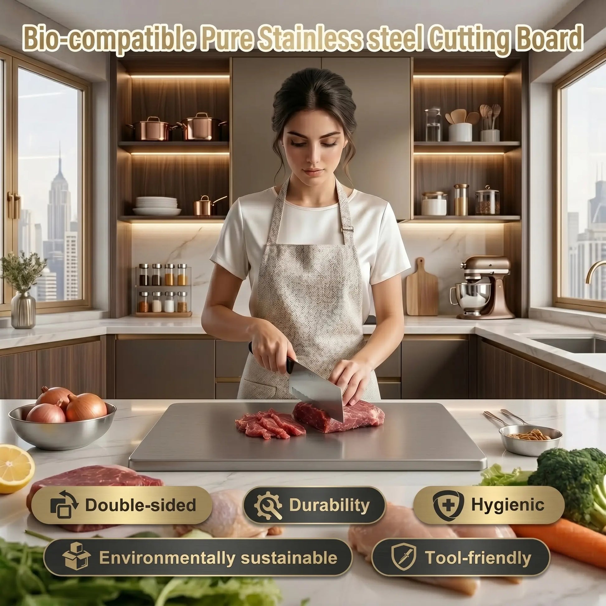 Stainless Steel, non-slip kitchen cutting board.