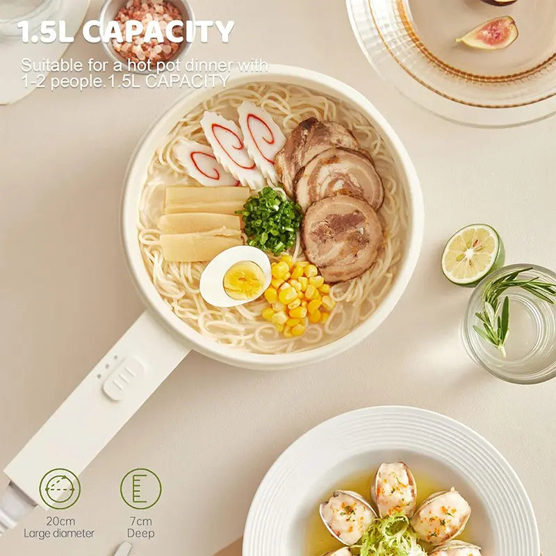 Olakys. Electric Hot Pot,1.5L Mini Hot Pot, Ceramic Glaze Non-Stick Portable Pot, Electric Pot for for Steak, Egg, Fried Rice, Oatmeal, Soup,Ramen with Dual Power Control, Electric Pot for Dorm Multifunctional Hot Pot Kitchen Appliances,Home Essentials