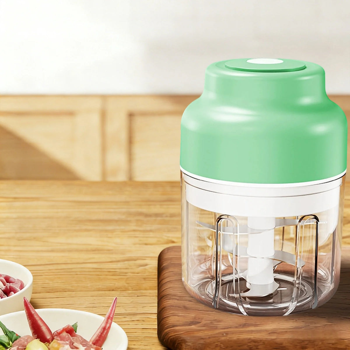 Rechargeable Electric Garlic Chopper,Portable Mini Food Processor with 4 Blades & Measure Cup,Wireless Cordless Vegetable & Meat Mincer,Easy Clean Kitchen Gadget,Blue,8.5 OZ 4 Blades